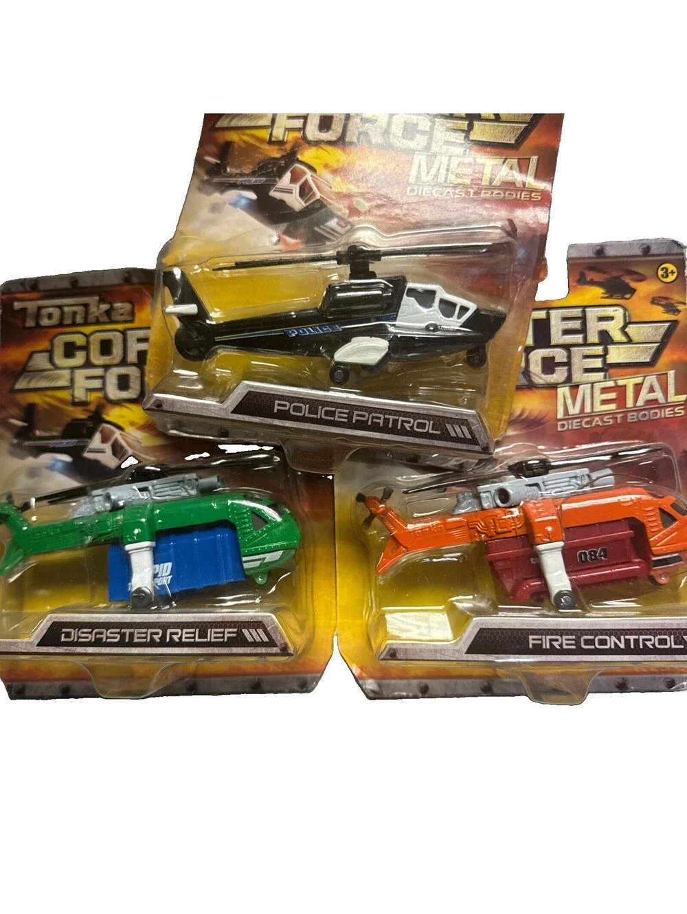 Tonka Metal Helicopters Lot Of 3 Copter Force 1/64 Police Fire Disaster Not Mint